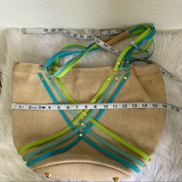 Crocs Huarache Tan Green Blue Strappy Hemp Canvas Tote Bag - Picture 6 of 14